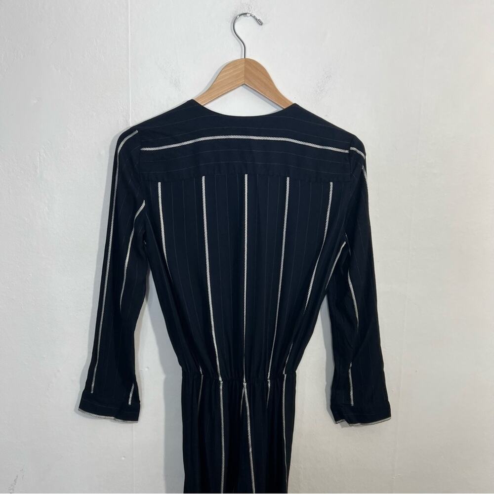 MAJE PANTI Jumpsuit Navy w Silver Metallic Pinstripes Long Sleeve Size 4 - Picture 13 of 16